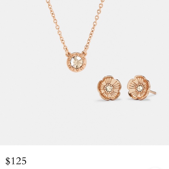 Coach Necklace And Tea Rose Stud Earrings Set- NWT - Picture 2 of 6